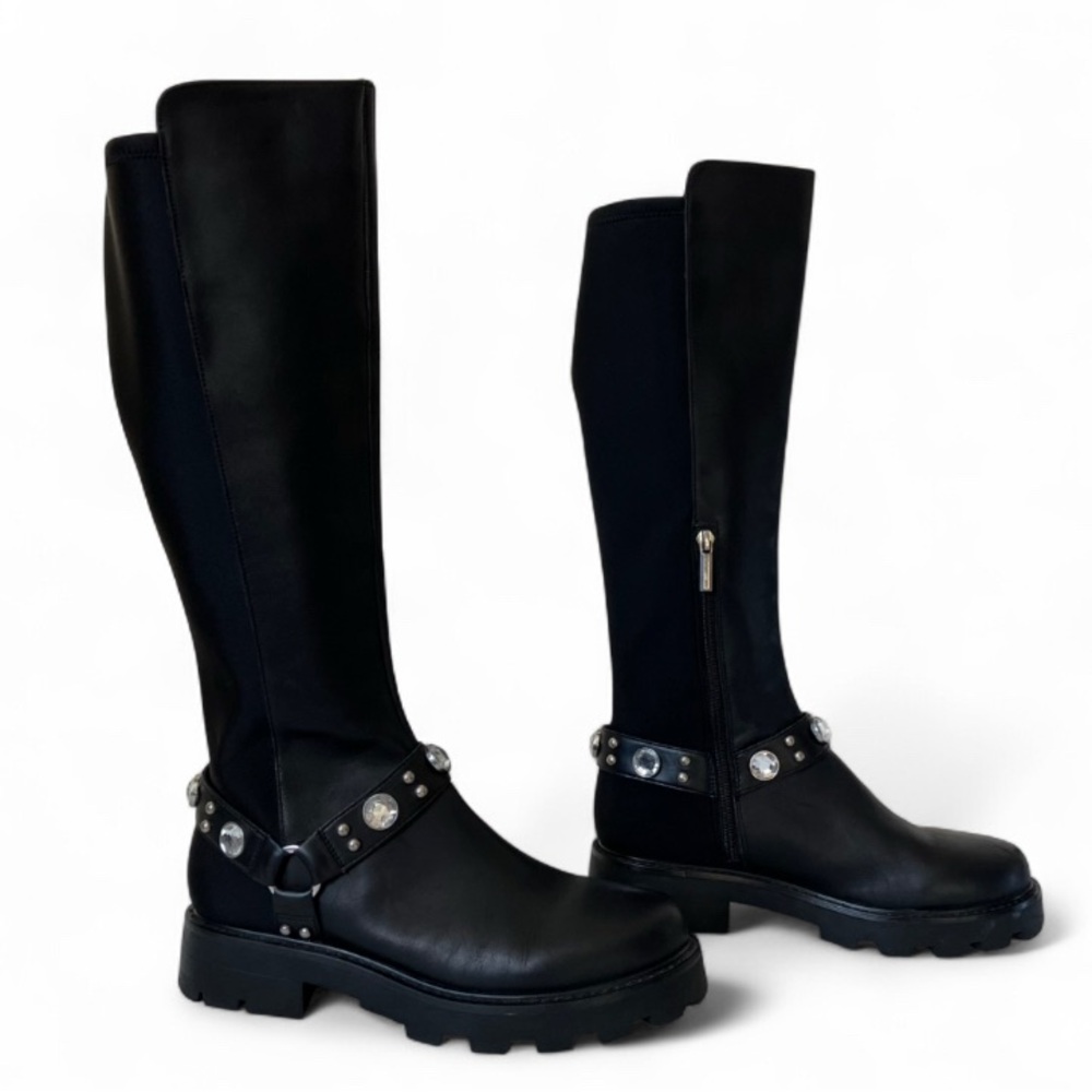 Karl Lagerfeld Paris Milla Rhinestone Embellished Tall Leather Riding Boots 9.5 - Picture 3 of 12